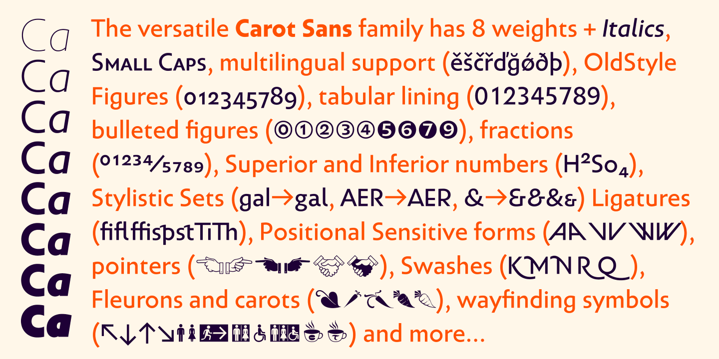 Ejemplo de fuente Carot Sans Extra Light Italic